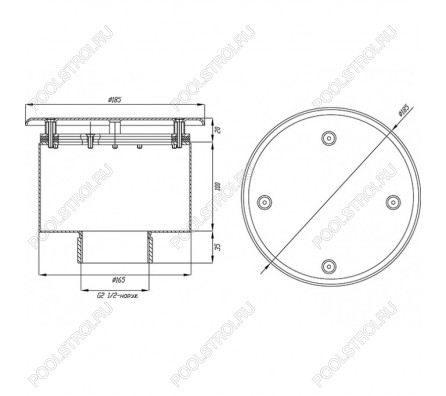 Водозабор с антивихр. крышкой д.165х100  (плёнка) G2.5